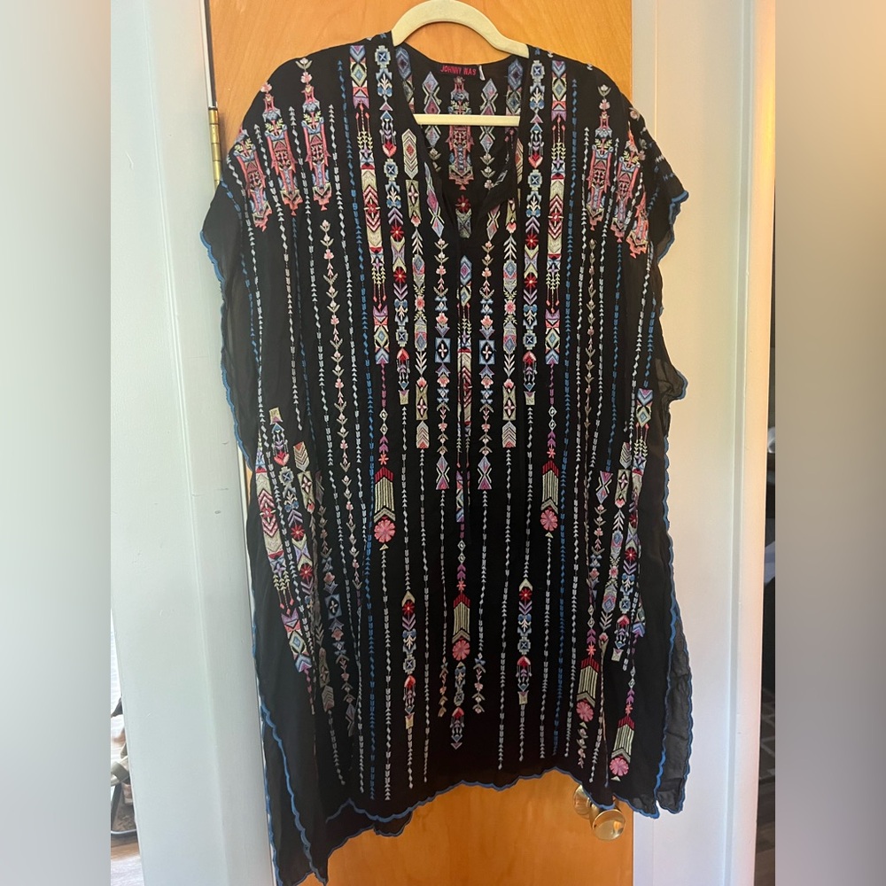 Johnny Was Black Tunic with Colorful Embroidery